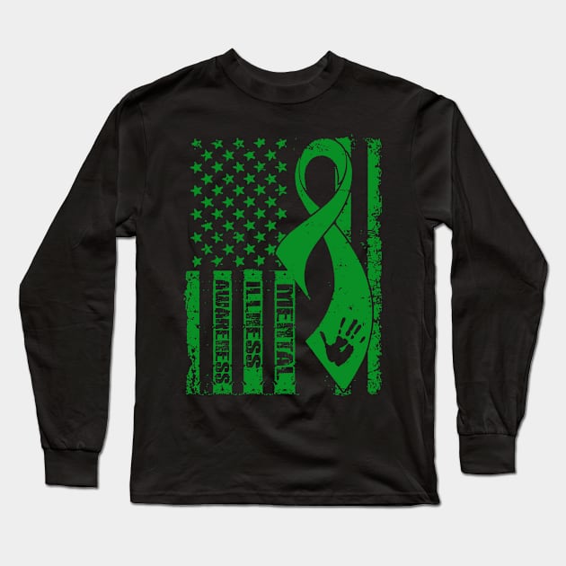 Mental Illness Awareness Flag Ribbon Long Sleeve T-Shirt by KHANH HUYEN